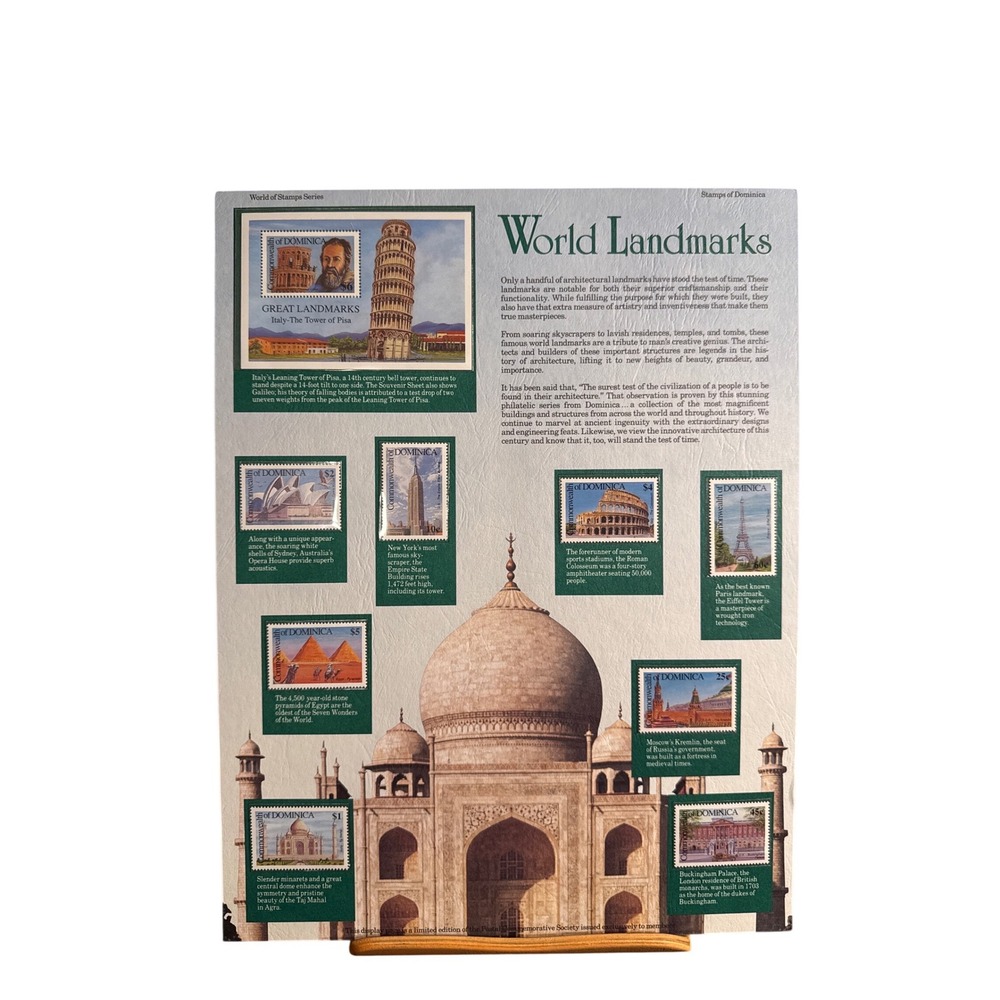 Postal Commemorative Society World Landmarks Dominica Stamp Display Sheet